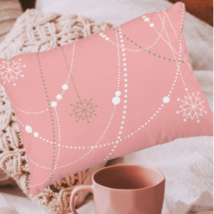Snowflakes pink mid century elegant winter vintage decorative cushion