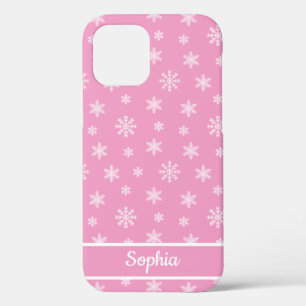 Snowflakes Pink pattern personalised name iPhone 12 Case