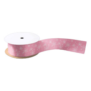 Snowflakes Pink Satin Ribbon