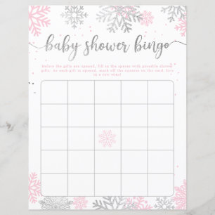 Snowflakes Pink Silver Baby Shower Bingo Game