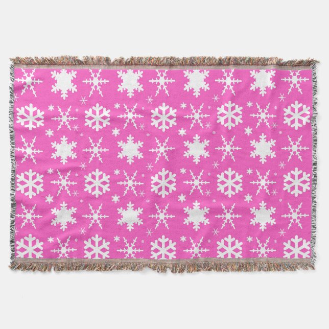 Snowflakes Pink Throw Blanket (Front)