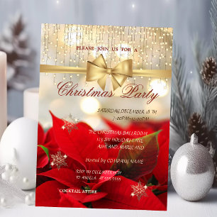 Snowflakes,Poinsettia Company Christmas Party Invitation