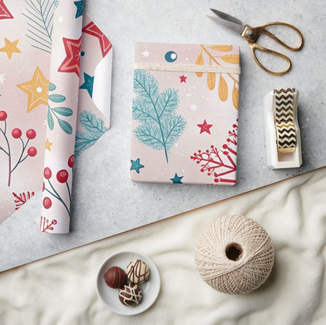 snowflakes poinsettias holly berries holidays  wrapping paper (Crafts)