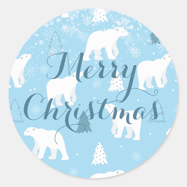 Snowflakes Polar Bear Personalised Classic Round Sticker (Front)