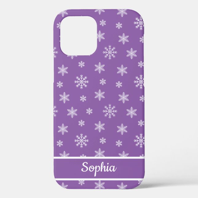 Snowflakes Purple pattern personalised name Case-Mate iPhone Case (Back)