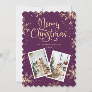 Snowflakes Purple Photo Christmas Card