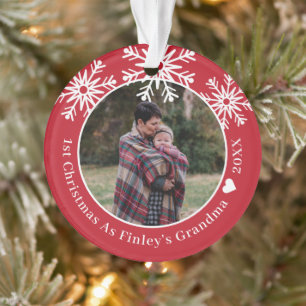 Snowflakes Red 1st Christmas As Grandma Photo Ornament