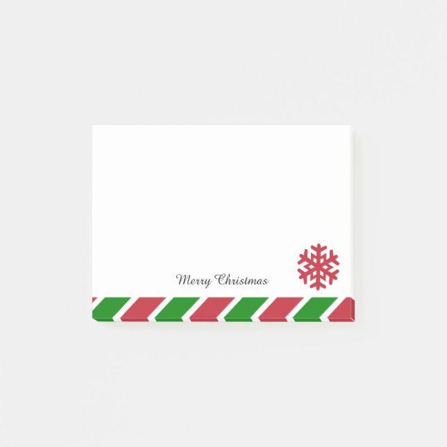 Snowflakes Red and Green Striped Christmas Post-it Notes (Front)