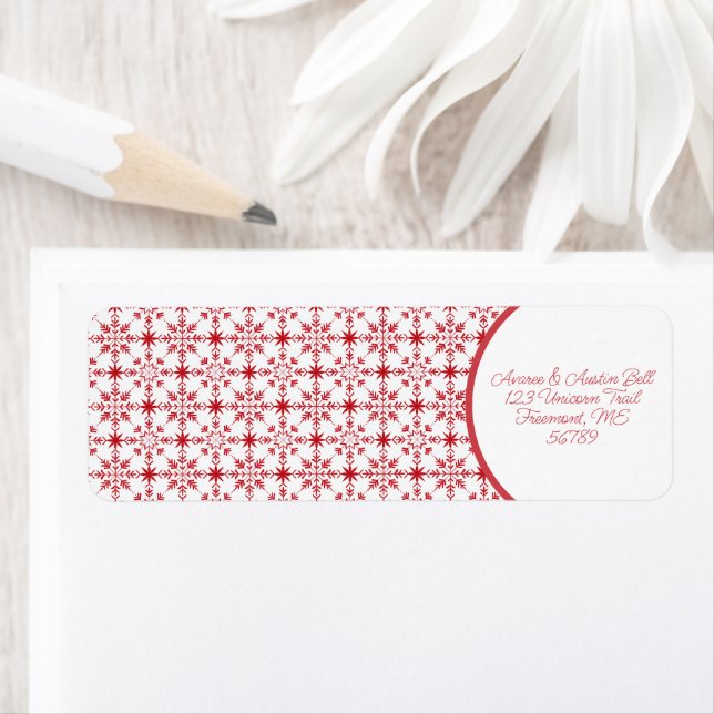 Snowflakes Red and White  Return Address Label (Insitu)