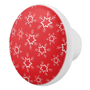 Snowflakes, Red and White Snowflakes, Snow Ceramic Knob