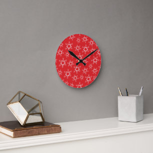 Snowflakes, Red and White Snowflakes, Snow Round Clock