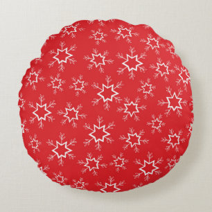 Snowflakes, Red and White Snowflakes, Snow Round Cushion
