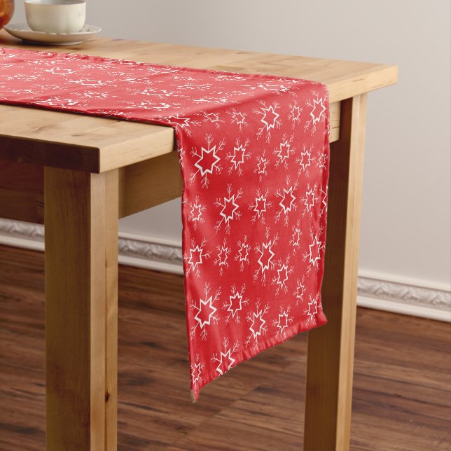 Snowflakes, Red and White Snowflakes, Snow Short Table Runner (In Situ)