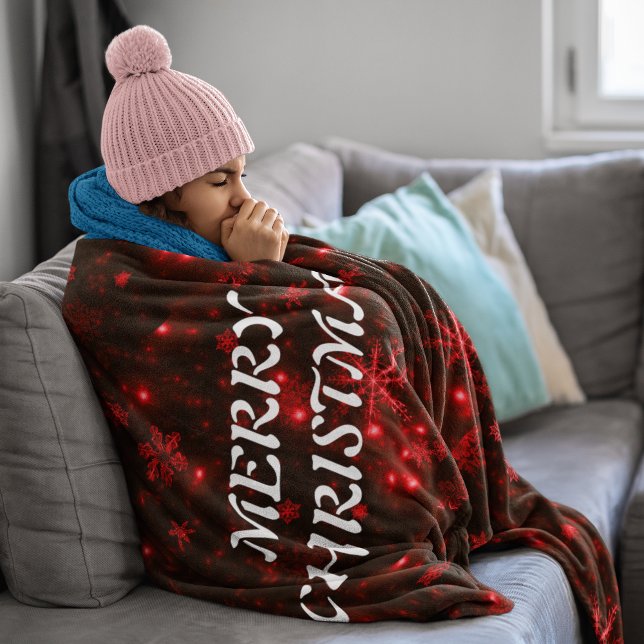 Snowflakes Red Background Fleece Blanket (Snowflakes Red Background Fleece Blanket)