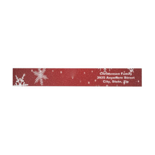 Snowflakes Red Background Wrap Address Labels