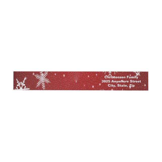 Snowflakes Red Background Wrap Address Labels (Individual)