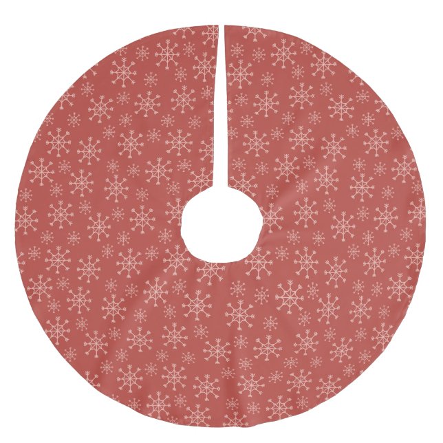 Snowflakes - red brushed polyester tree skirt (Front)