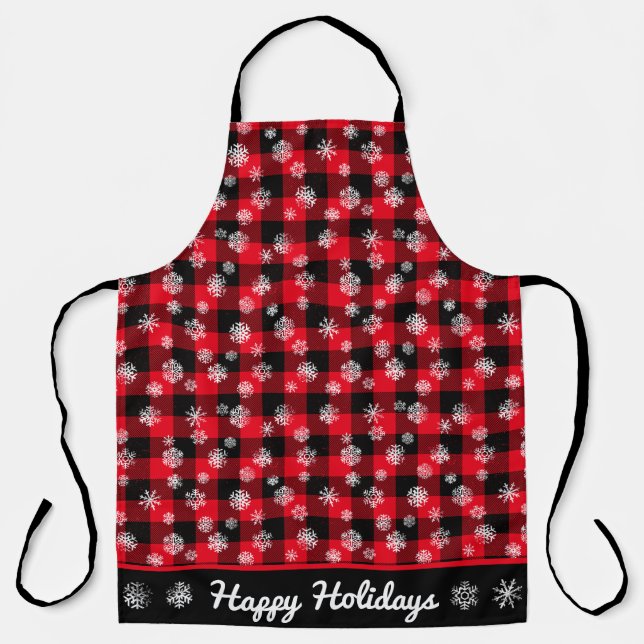 Snowflakes Red Buffalo Plaid Apron (Front)
