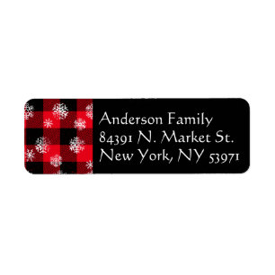 Snowflakes Red Buffalo Plaid l Christmas Pattern Return Address Label