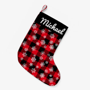 Snowflakes Red Buffalo Plaid l Christmas Pattern Small Christmas Stocking