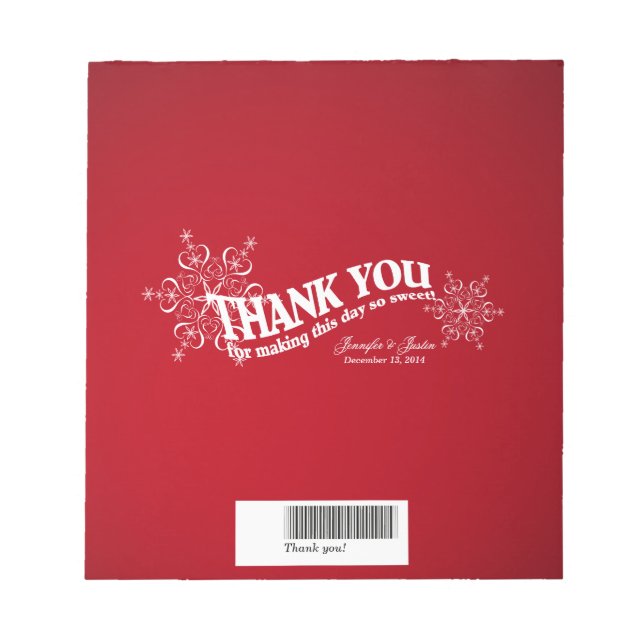 Snowflakes Red Candy Bar Wrap Notepad (Front)