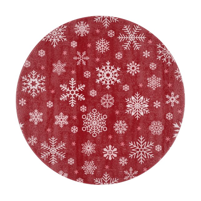 Snowflakes, red decor, Christmas pattern. Cutting Board (Front)