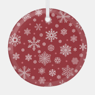 Snowflakes, red decor, Christmas pattern. Glass Tree Decoration