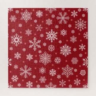 Snowflakes, red decor, Christmas pattern. Jigsaw Puzzle
