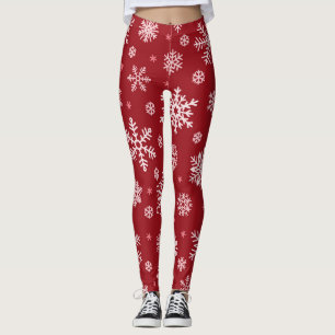 Snowflakes, red decor, Christmas pattern. Leggings