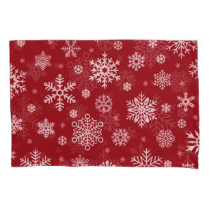 Snowflakes, red decor, Christmas pattern. Pillowcase