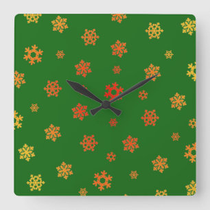 Snowflakes (Red & Gold) [Christmas Pattern] Square Wall Clock