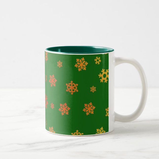 Snowflakes (Red & Gold) [Christmas Pattern] Two-Tone Coffee Mug (Right)