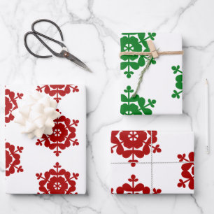 Snowflakes Red Green White Wrapping Paper Sheet