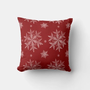 Snowflakes Red Holiday Christmas Cushion