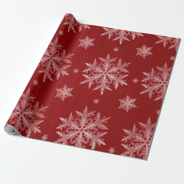 Snowflakes Red Holiday Christmas  Wrapping Paper (Unrolled)
