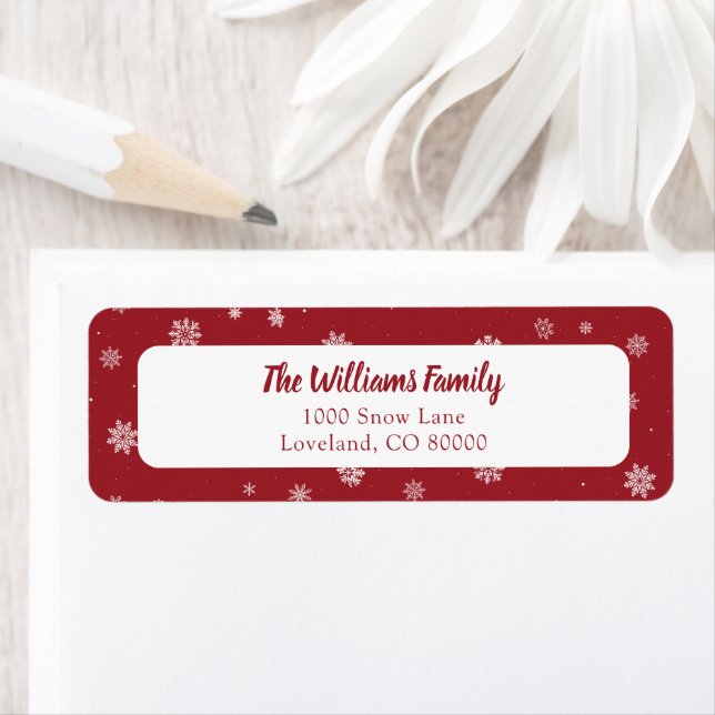 Snowflakes Red Holiday Return Address Label (Insitu)