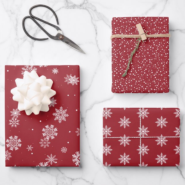 Snowflakes Red Holiday Wrapping Paper Sheet (White Snowflakes on Red Holiday Wrapping Paper Sheets by Painted Paperie
)