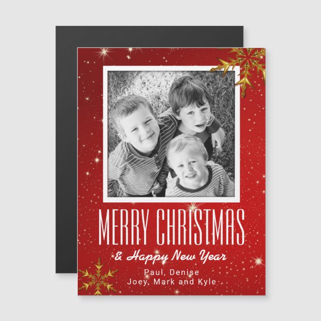 Snowflakes Red Merry Christmas 5x7 Photo Magnet (Front/Back)