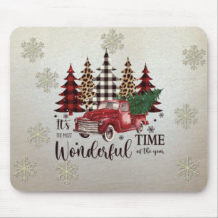 Snowflakes,Red Truck Pine Tree Mouse Pad