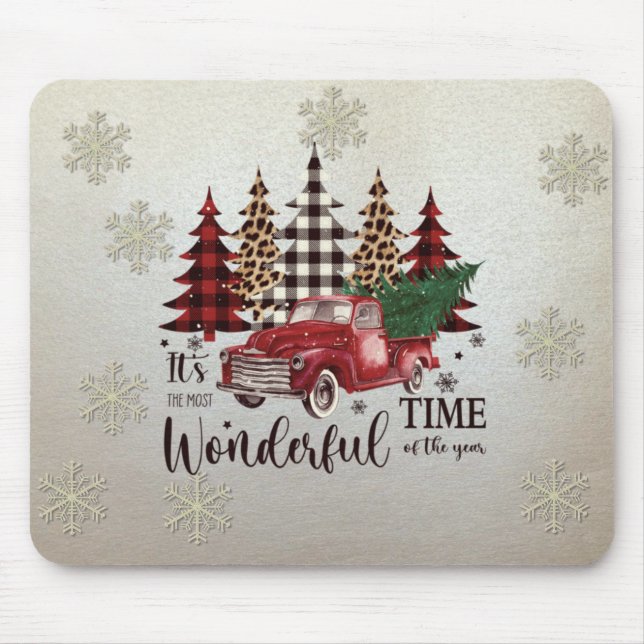 Snowflakes,Red Truck Pine Tree Mouse Pad (Front)