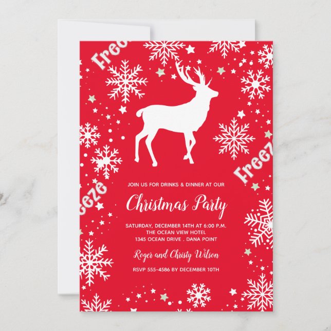 Snowflakes reindeer red Christmas Invitation (Front)
