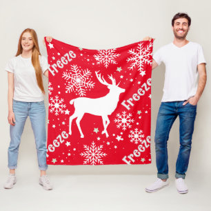 Snowflakes reindeer red fleece blanket