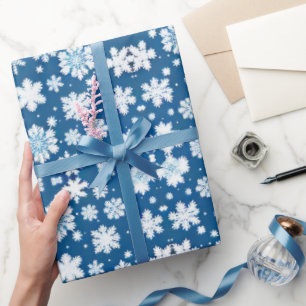 Snowflakes repeating pattern white blue  wrapping paper
