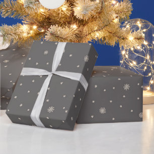Snowflakes Retro Scandi Doodle in Beige on Grey Wrapping Paper