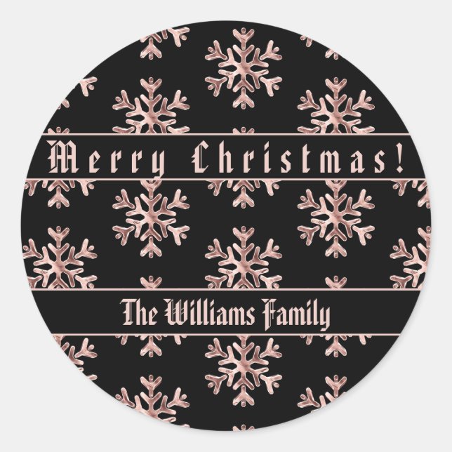 Snowflakes Rose Gold Snowflake Pattern Christmas Classic Round Sticker (Front)