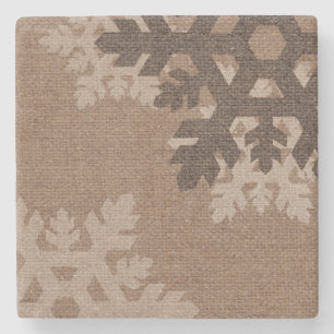 Snowflakes Rustic Style Faux Burlap Stone Coaster