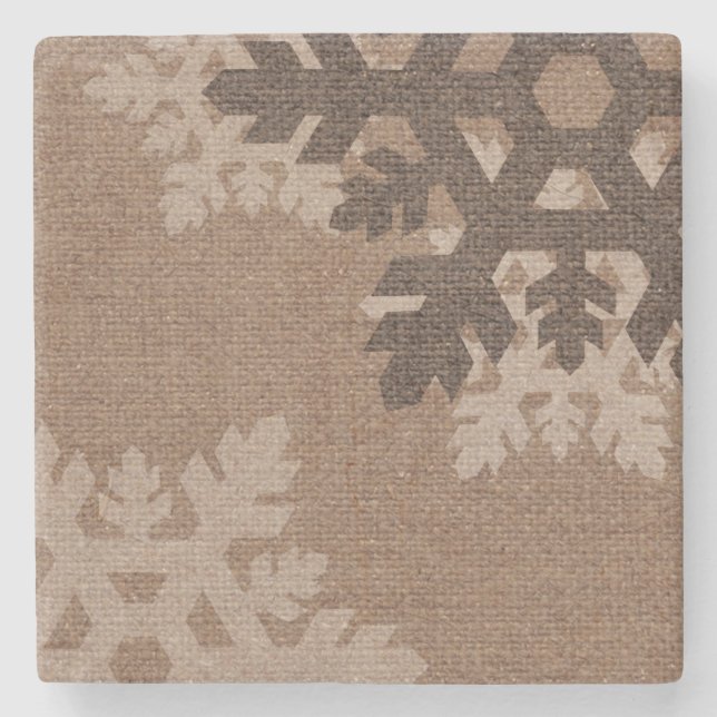 Snowflakes Rustic Style Faux Burlap Stone Coaster (Front)