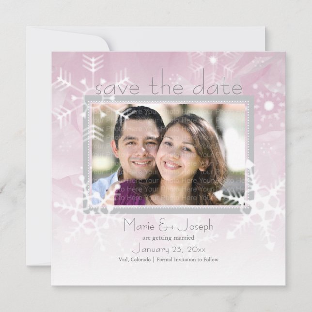 Snowflakes Save the Date: Winter Pink Save The Date (Front)