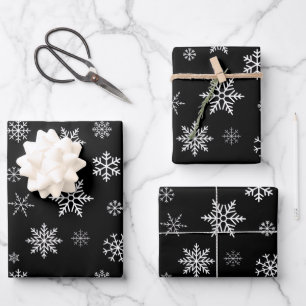 Snowflakes Seamless Pattern Black Christmas Wrapping Paper Sheet
