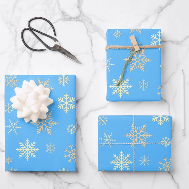 Snowflakes Seamless Pattern Blue Christmas Wrapping Paper Sheet (Front)